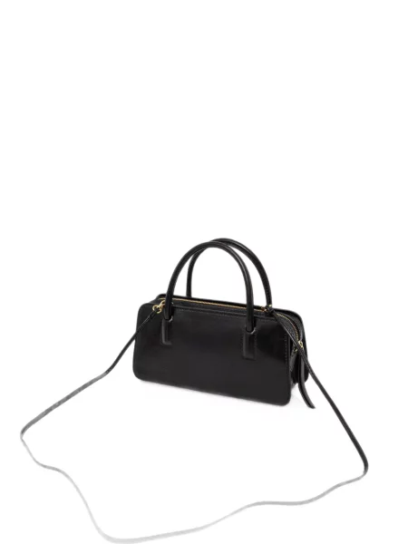 Кожена шопинг чанта Pollini с автограф черно