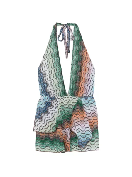 Kötött fodros mini ruha Missoni zöld