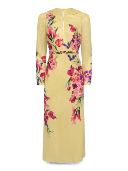 Rochie Saloni cu model floral cu imagine galben