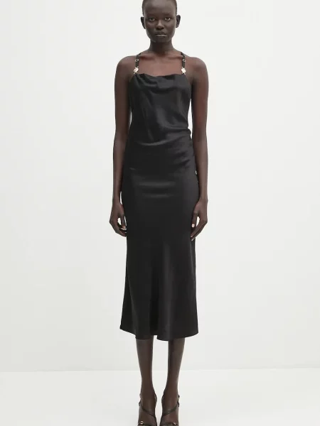 Marine Serre rochie Satin Slip maxi drept negru