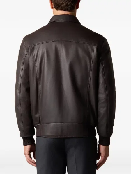 Kožená bunda Brooks Brothers hnědá