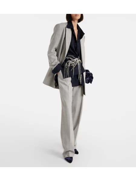 Pantaloni Dries Van Noten de lână în carouri gri