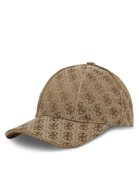 Шапка с козирка Guess дамска с десен кафяво