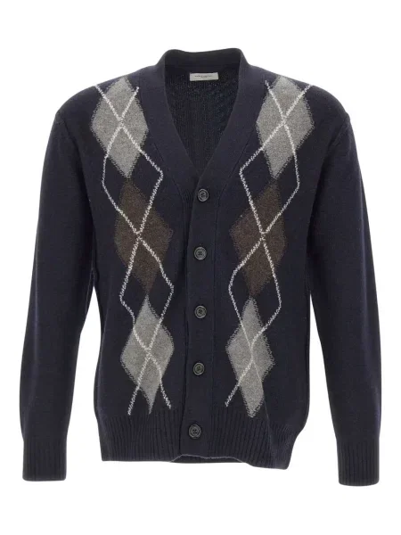 Cardigan Paolo Pecora de lână cu imprimeu geometric albastru