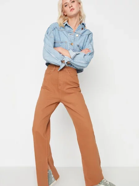 Blugi cu picior larg Trendyol rupți maro