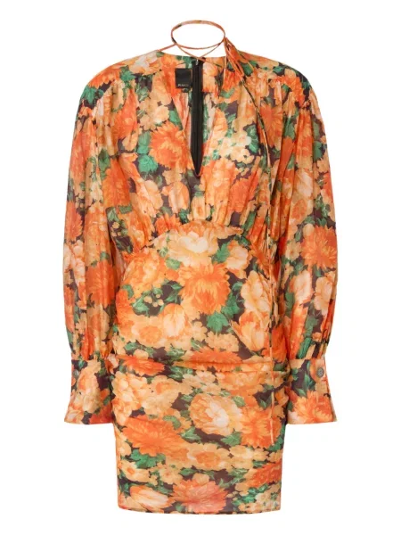 Rochie mini Pinko cu model floral cu decolteu în V de costum portocaliu