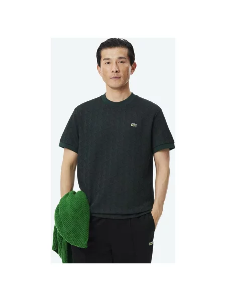 Koszulka z krótkim rękawem Lacoste Monogram Jacquard ciemny S zielony