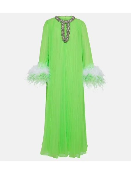 Rochie Self-portrait din șifon plisată verde