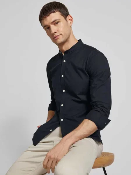 Koszula casualowa o kroju slim fit ze stójką model ‘Oxford’ Lindbergh czarna