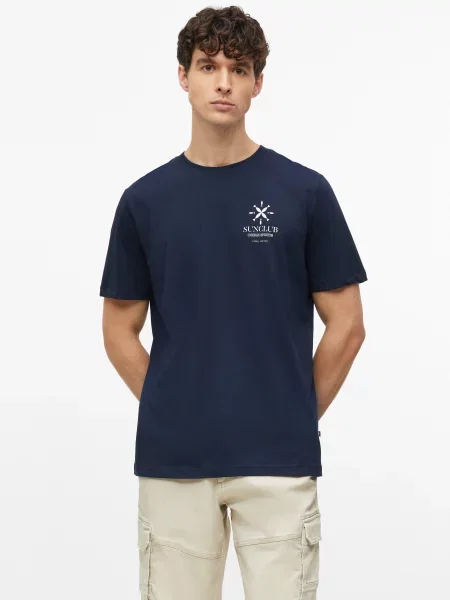 Miękki T-shirt z nadrukiem z przodu niebieska
