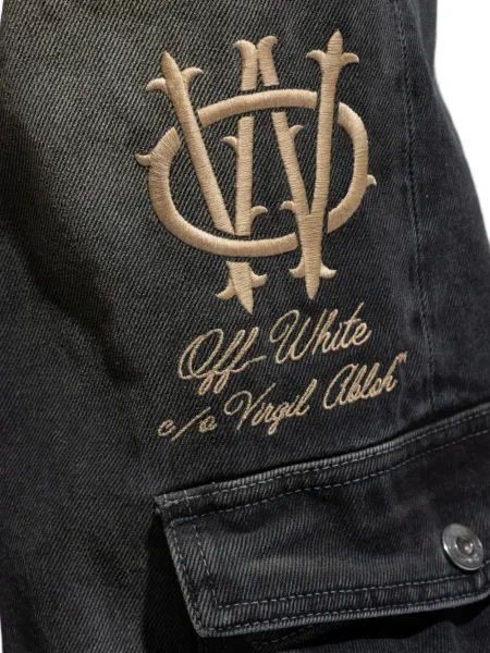 Blugi Off-white cu broderie alb