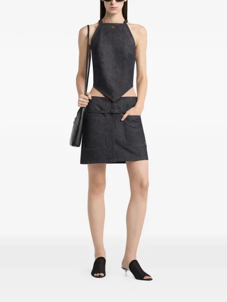 Top Courreges cu gât halter albastru