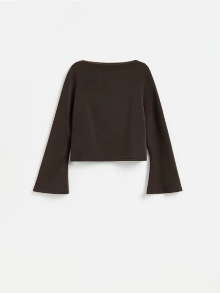 Reserved Tricou cu mânecă lungă cu conținut ridicat de modal maro-închis maro