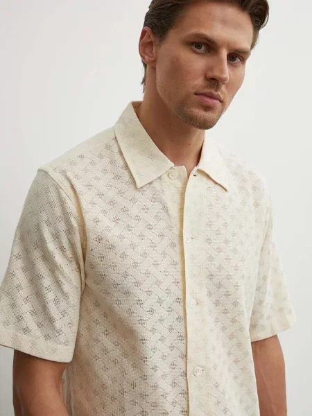Риза Sunflower мъжка със стандартна кройка с класическа яка бежово