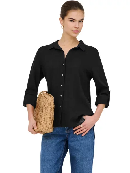 Cămașă cu mânecă lungă Only cu mâneci lungi lungă negru