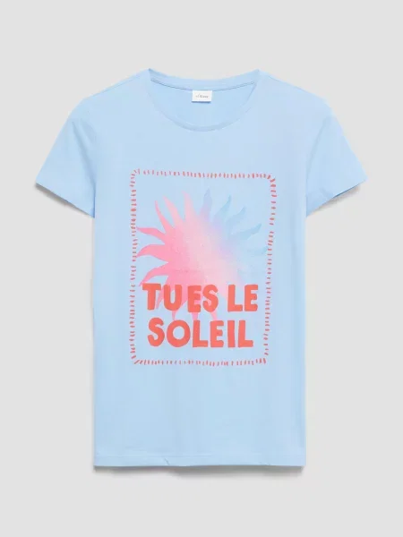 Luźny T-shirt z nadrukiem niebieska