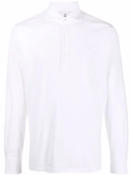 Lung tricou polo Brunello Cucinelli alb