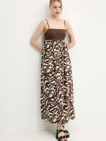 Abercrombie & Fitch rochie din in maxi evazati maro