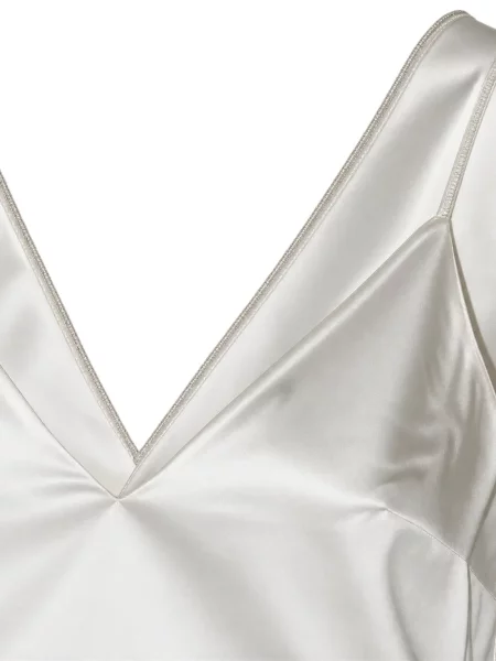 Top Brunello Cucinelli din satin cu decolteu în V alb