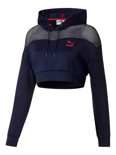 Bluza z kapturem Puma z siateczką o krotszym kroju niebieska