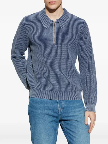 Tricou polo Samsøe Samsøe cu nervuri albastru