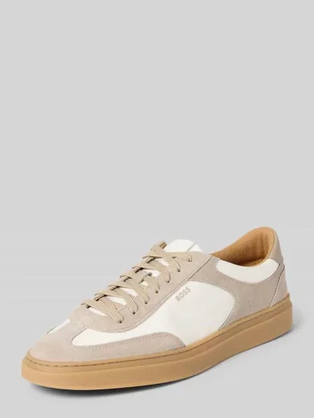 Sneakersy o niskim kroju z naturalnej skóry bydlęcej model Kieran_Tenn_sdnyn' Boss beżowe