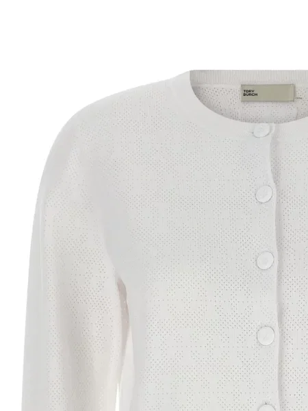 Cardigan Tory Burch cu decolteu rotund alb