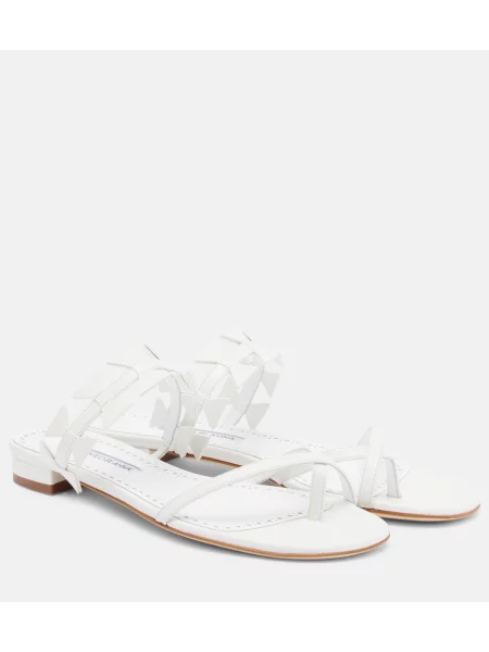 Chiloți tanga Manolo Blahnik din piele alb