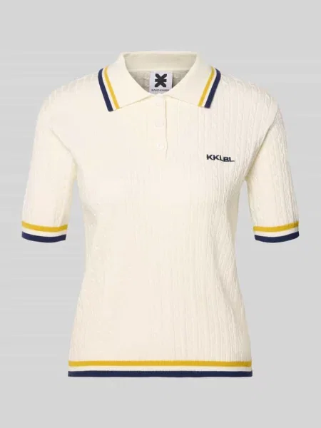 Koszulka polo o kroju regular fit ze ściegiem warkoczowym i wyhaftowanym logo Karo Kauer białe