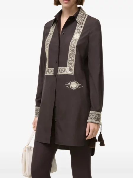 Rochie tip cămașă Burberry cu broderie de mătase maro