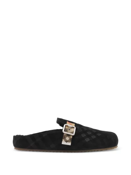 Saboți Burberry în carouri din piele de oaie negru