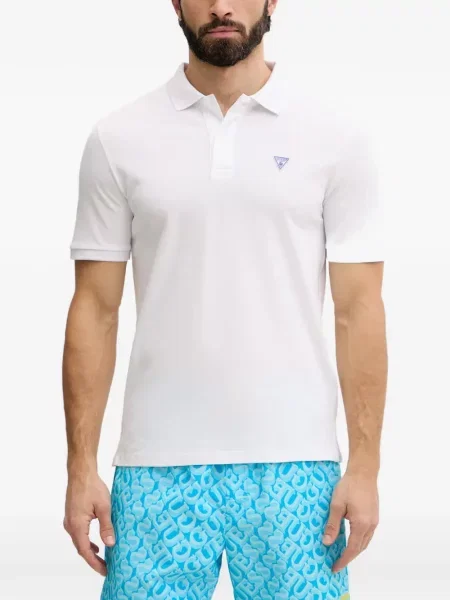 Tricou polo Guess cu autograf alb