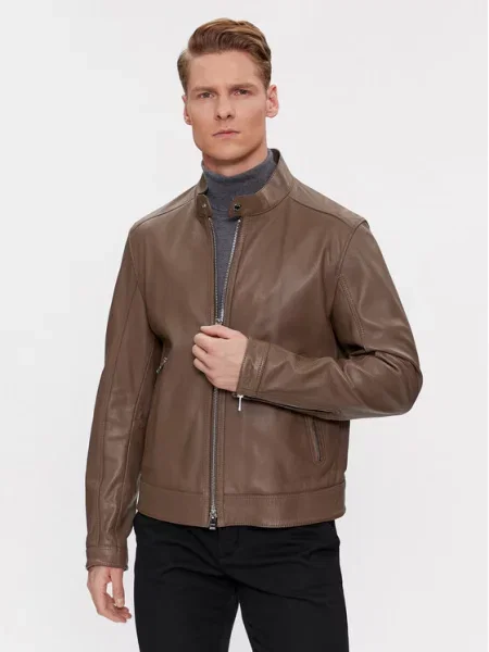 Usnjena jakna Boss rjava