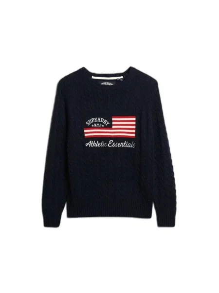 Sweter z warkoczowym splotem Superdry Flag niebieski