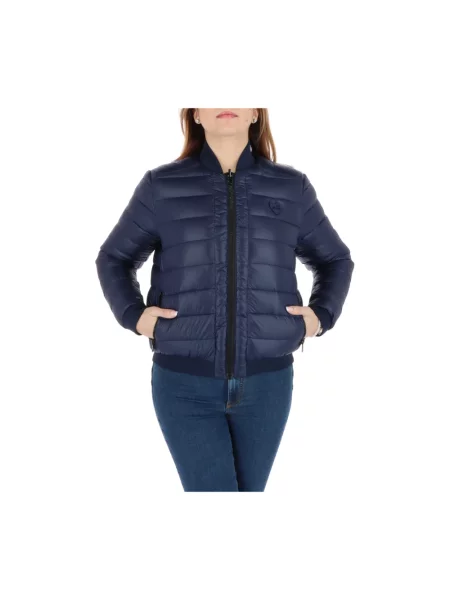 Pikowany kurtka bomber Love Moschino z nadrukiem z długim rękawem niebieski