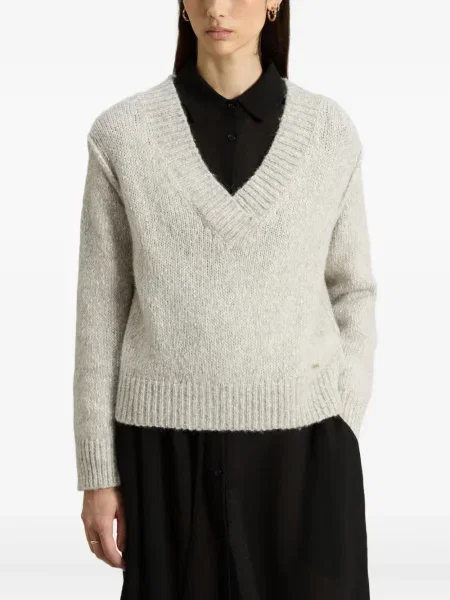 Pulover Woolrich cu decolteu în V gri