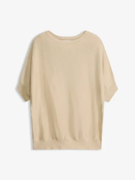 Sweter z cienkiej dzianiny z mieszanki bawełny beżowy