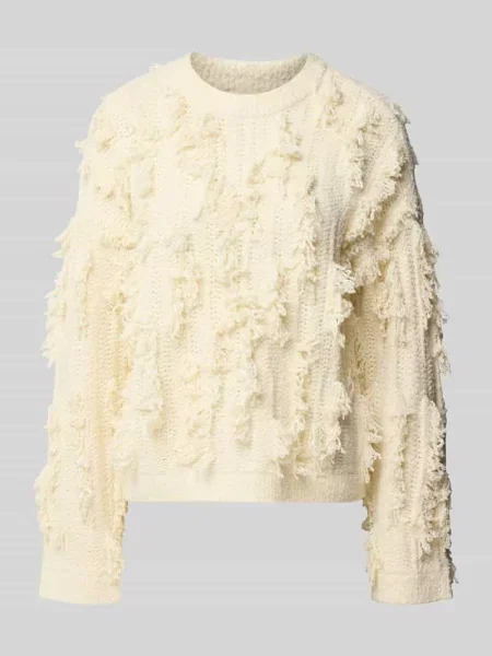 Sweter z dzianiny z okrągłym dekoltem model Jennasee' Msch Copenhagen biały