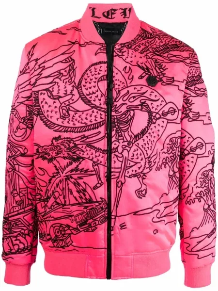 Geacă bomber Philipp Plein cu broderie roz
