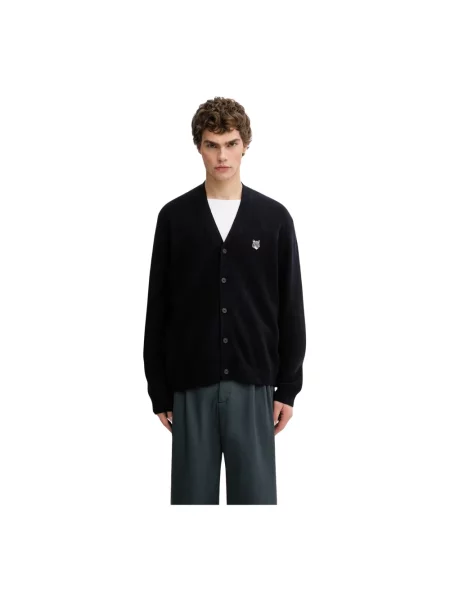 Kardigan Maison Kitsune wełniany z paskiem niebieski
