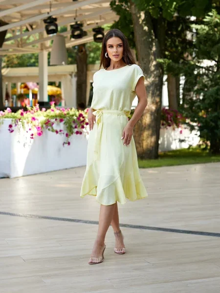 Лляна Спідниця міді LadyLike жовтий