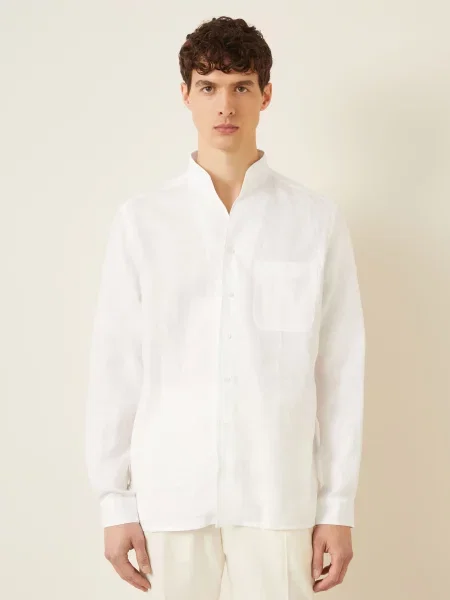 Zegna Lněná Košile Comfort Fit Se Stojáčkem bílá