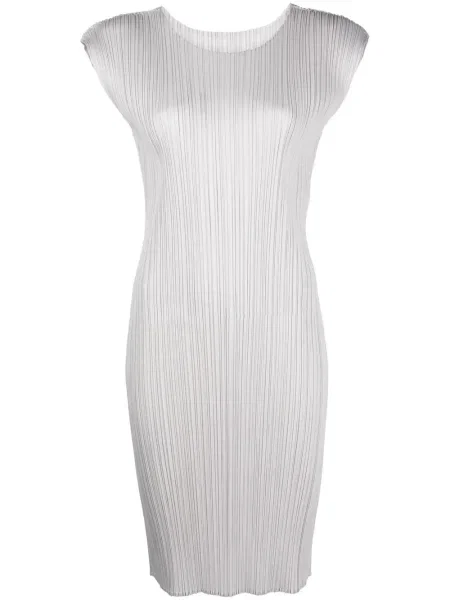 Rochie mini Pleats Please Issey Miyake plisată scurtă de costum gri