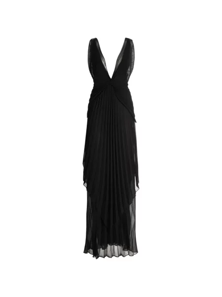 Rochie plisată Genny cu decolteu în V plisat de costum negru
