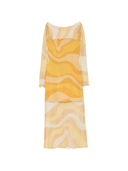 Lung rochie midi Cala De La Cruz plasă de plasă galben