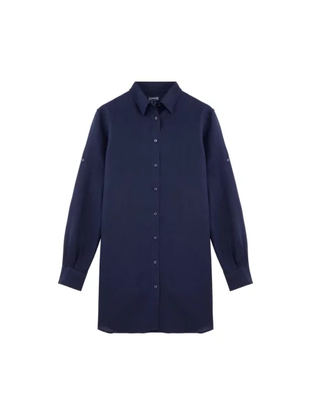 Lniana sukienka koszulowa Vilebrequin garniturowa niebieska