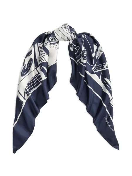 Μεταξωτός γραφικός κασκόλ Ralph Lauren Purple Label με σχέδιο μπλε