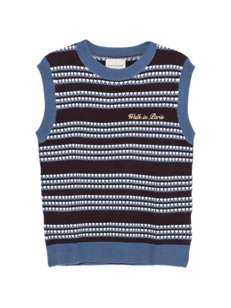 Pulover Walk In Paris cu broderie cu dungi maro