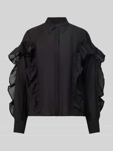 Bluzka z falbanami i kołnierzykiem koszulowym model ‘MOLLY’ Copenhagen Muse czarna