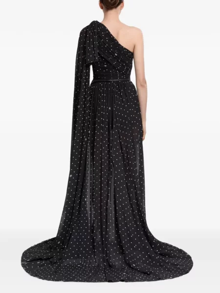 Πουά μάξι φόρεμα Elie Saab με έναν ώμο μαύρο